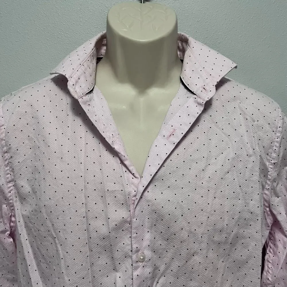 Denim & Flower Ricky Singh Pink Button-Down Shirt W/Dots Size M - Picture 2 of 8